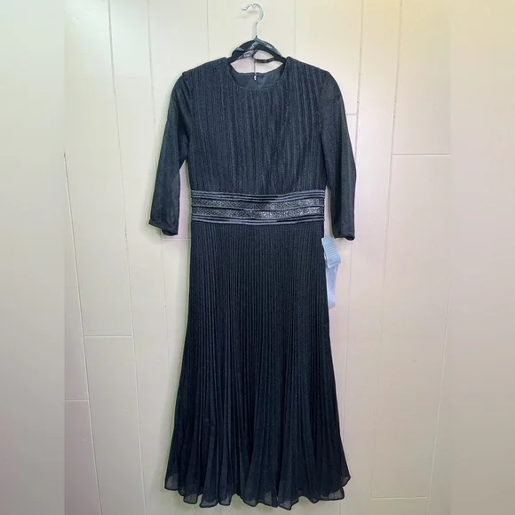 Mac Duggal 30750 Shimmering 3/4 Sleeve A-Line Midi Dress Size 8 NWT Black - Picture 4 of 12